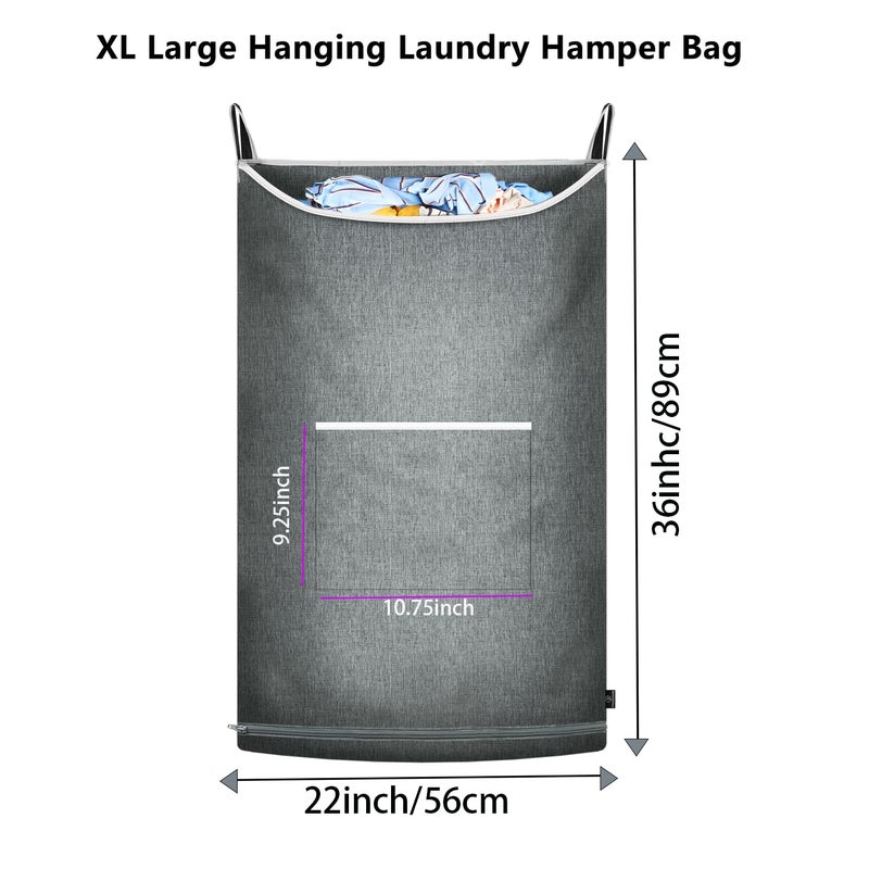 KINGSUSLAY XL Large Hanging Laundry Hamper, Over the Door Laundry Bag with Zipper and Wide Open Top,Hanging Hamper for Storage Laundry, Clothes, Toys,36x 22 Inch, Heather Grey 2Pack. - Image 2